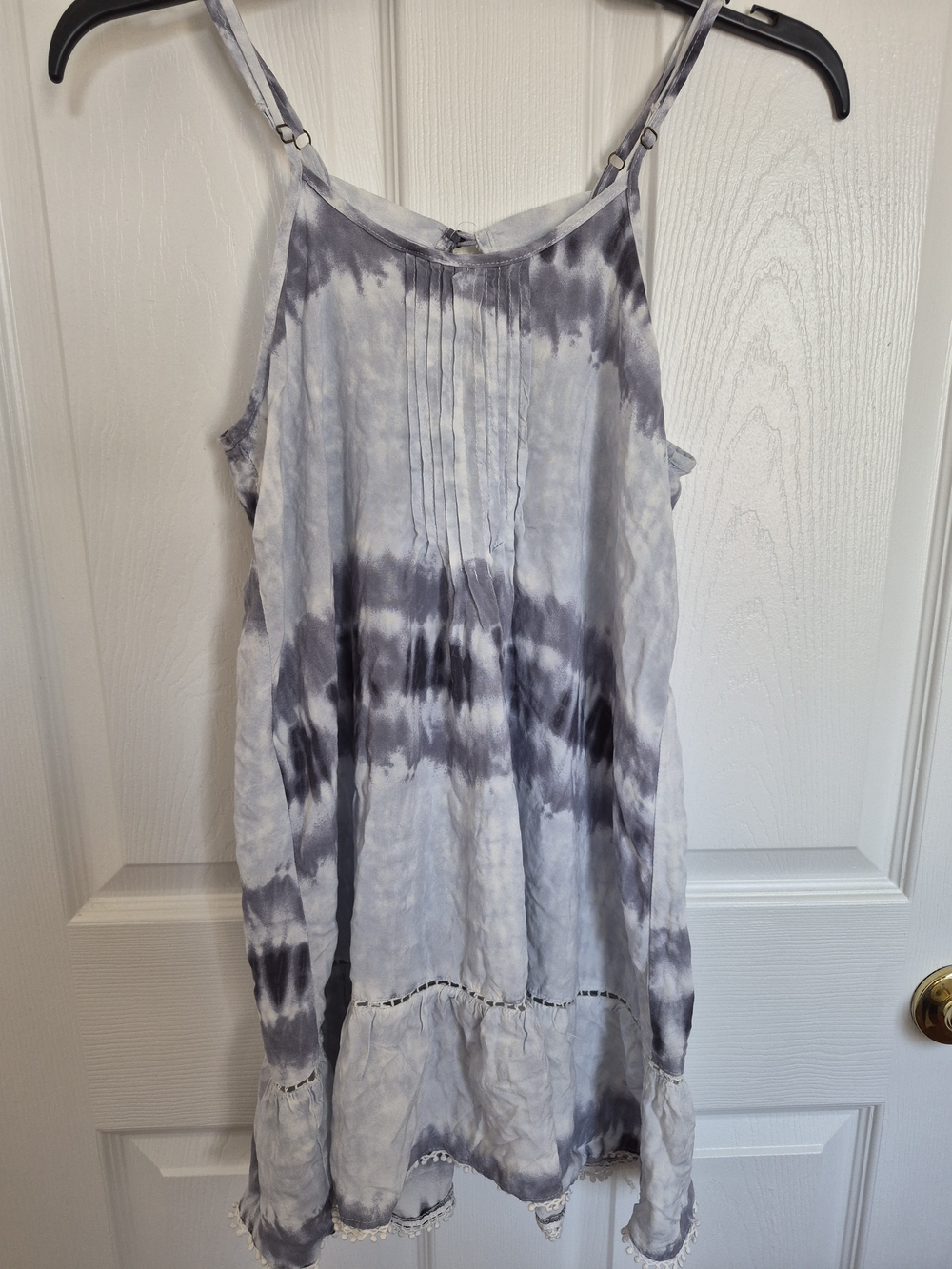 Light Blue & White Tie-Dye Spaghetti Strap Summer Dress
